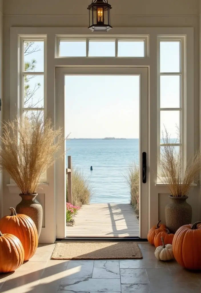 30 Coastal Entryway Ideas That Feel Breezy and Relaxed 13 30 Coastal Entryway Ideas That Feel Breezy and Relaxed - 13. Seasonal Decor Touches