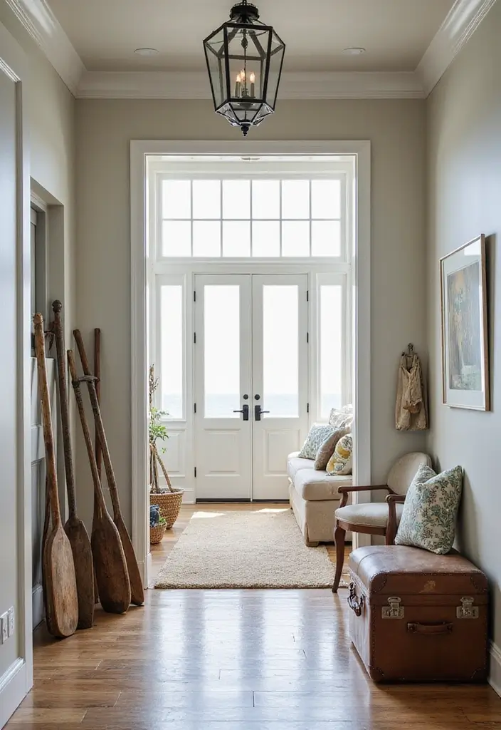 30 Coastal Entryway Ideas That Feel Breezy and Relaxed 16 30 Coastal Entryway Ideas That Feel Breezy and Relaxed - 16. Vintage Finds