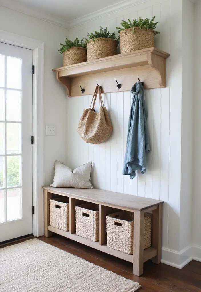 30 Coastal Entryway Ideas That Feel Breezy and Relaxed 18 30 Coastal Entryway Ideas That Feel Breezy and Relaxed - 18. Organized Storage Solutions