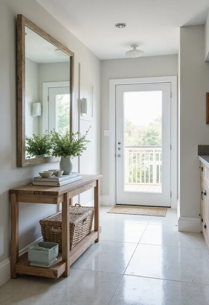 30 Coastal Entryway Ideas That Feel Breezy and Relaxed 20 30 Coastal Entryway Ideas That Feel Breezy and Relaxed - 20. Reflective Surfaces