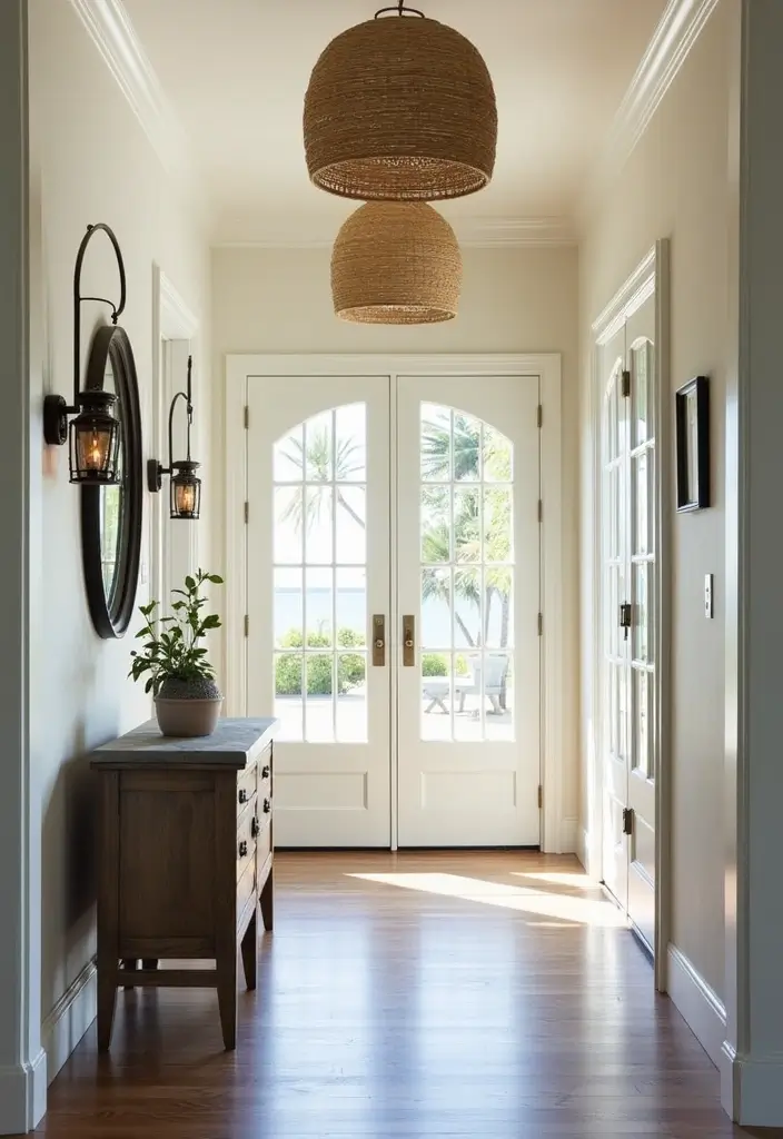 30 Coastal Entryway Ideas That Feel Breezy and Relaxed 4 30 Coastal Entryway Ideas That Feel Breezy and Relaxed - 4. Breezy Lighting Fixtures
