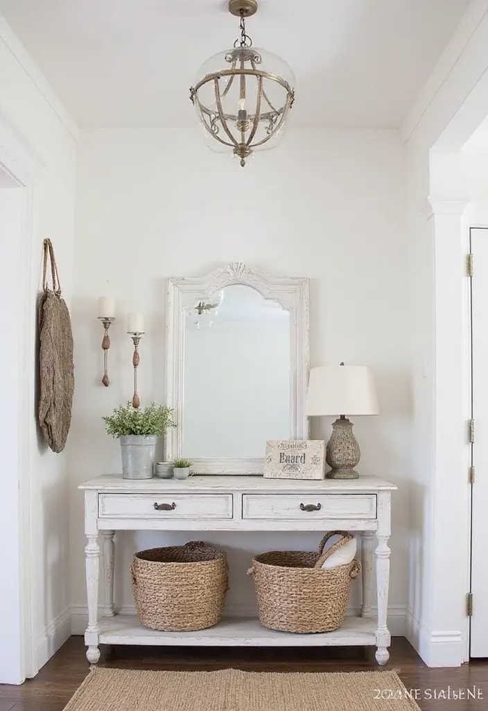 30 Coastal Entryway Ideas That Feel Breezy and Relaxed 8 30 Coastal Entryway Ideas That Feel Breezy and Relaxed - 8. Whitewashed Furniture