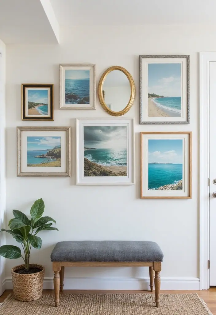 30 Coastal Entryway Ideas That Feel Breezy and Relaxed 9 30 Coastal Entryway Ideas That Feel Breezy and Relaxed - 9. Artful Wall Décor
