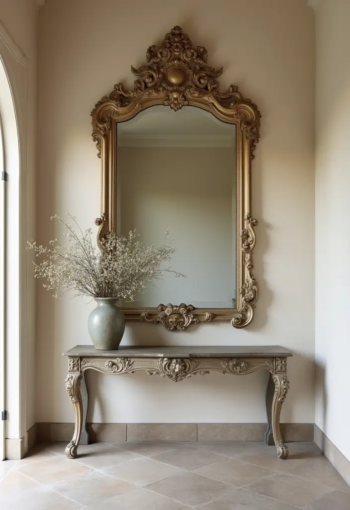 30 Entryway Mirror Ideas That Double the Style 1 30 Entryway Mirror Ideas That Double the Style - 1. Ornate Baroque Reflection