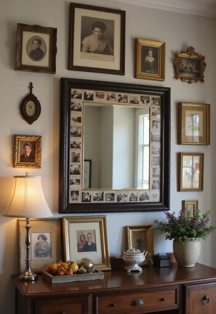 30 Entryway Mirror Ideas That Double the Style 16 30 Entryway Mirror Ideas That Double the Style - 16. Vintage Photograph Collage Mirrors