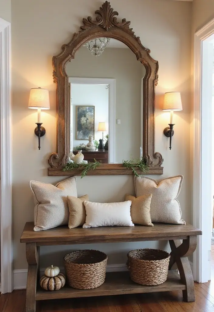 30 Entryway Mirror Ideas That Double the Style 2 30 Entryway Mirror Ideas That Double the Style - 2. Vintage Trumeau Charm