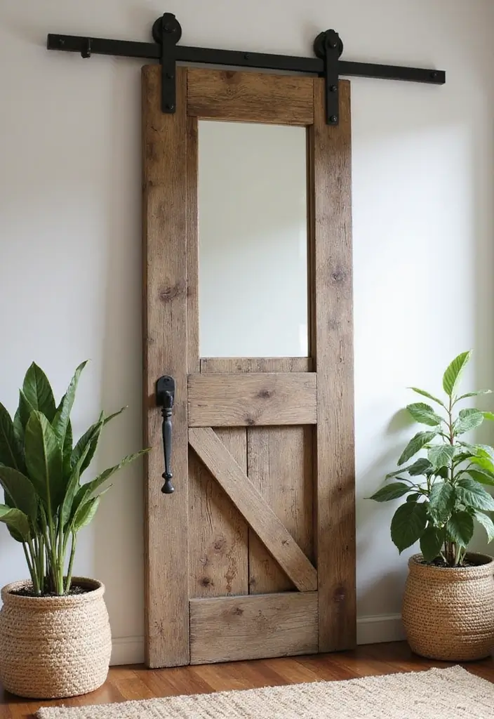 30 Entryway Mirror Ideas That Double the Style 3 30 Entryway Mirror Ideas That Double the Style - 3. Rustic Barn Door Mirror