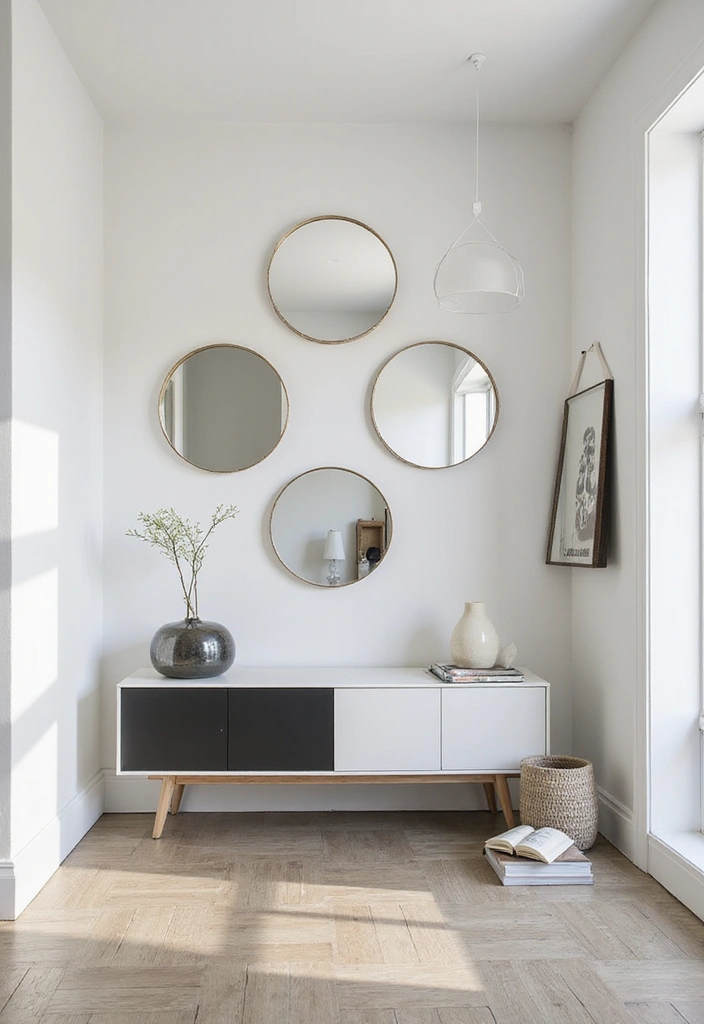 30 Entryway Mirror Ideas That Double the Style 4 30 Entryway Mirror Ideas That Double the Style - 4. Minimalist Round Mirrors