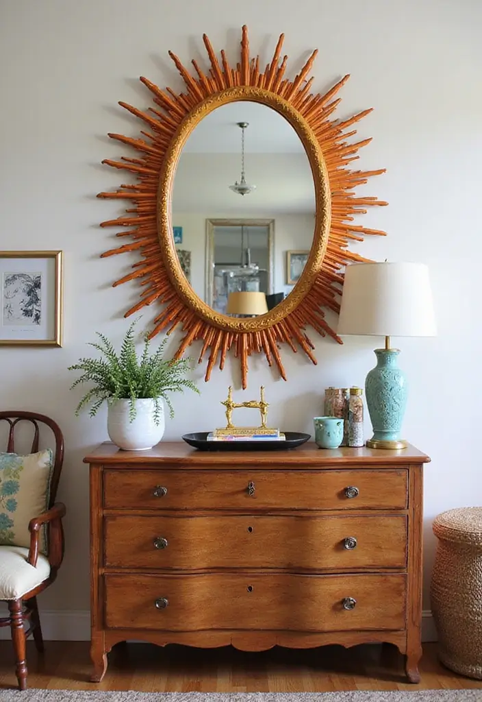 30 Entryway Mirror Ideas That Double the Style 6 30 Entryway Mirror Ideas That Double the Style - 6. Vintage Sunburst Mirrors