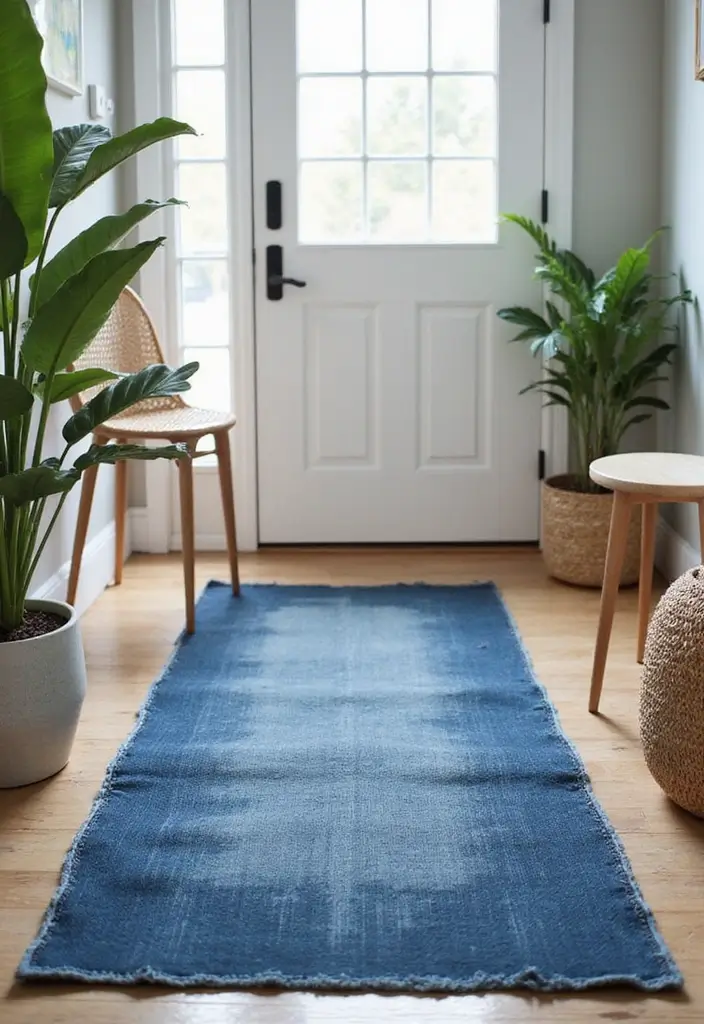 30 Entryway Rug Ideas That Anchor the Whole Space 1 30 Entryway Rug Ideas That Anchor the Whole Space - 1. Recycled Denim Delight