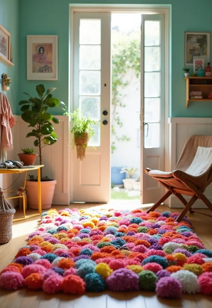 30 Entryway Rug Ideas That Anchor the Whole Space 10 30 Entryway Rug Ideas That Anchor the Whole Space - 10. Playful Pom-Pom Rugs