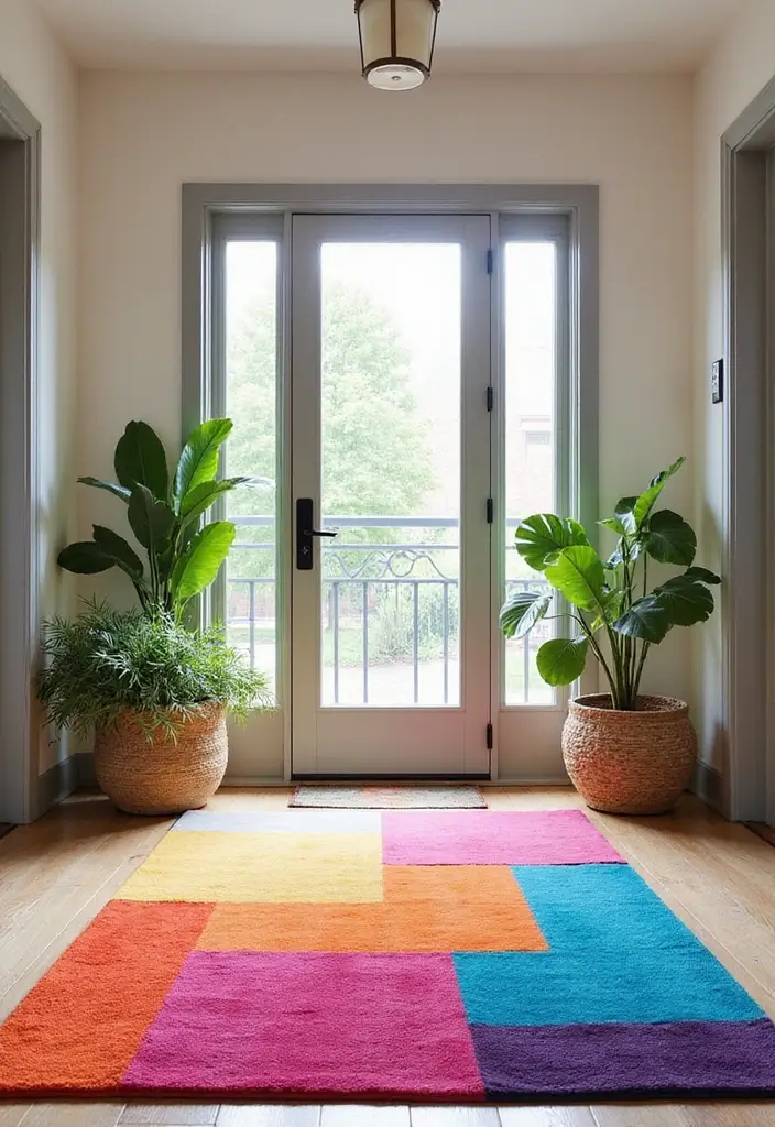 30 Entryway Rug Ideas That Anchor the Whole Space 13 30 Entryway Rug Ideas That Anchor the Whole Space - 13. Color-Blocking with Bright Hues