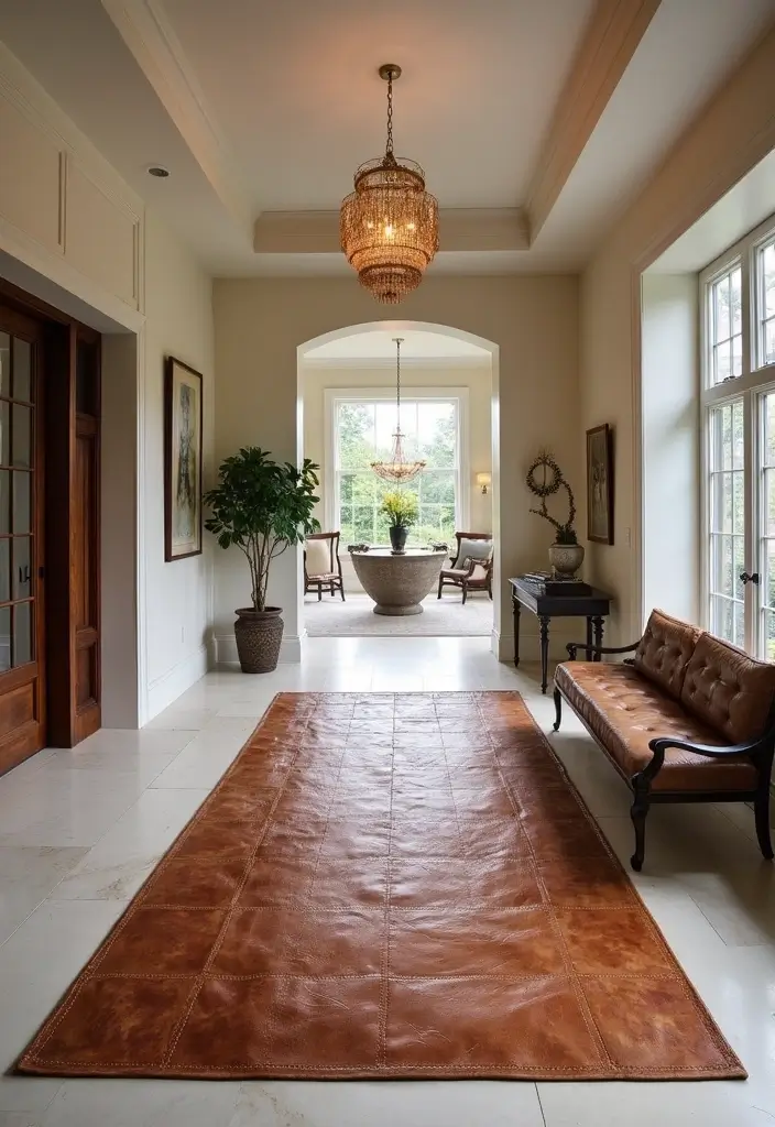 30 Entryway Rug Ideas That Anchor the Whole Space 23 30 Entryway Rug Ideas That Anchor the Whole Space - 23. Stylish Leather Rugs