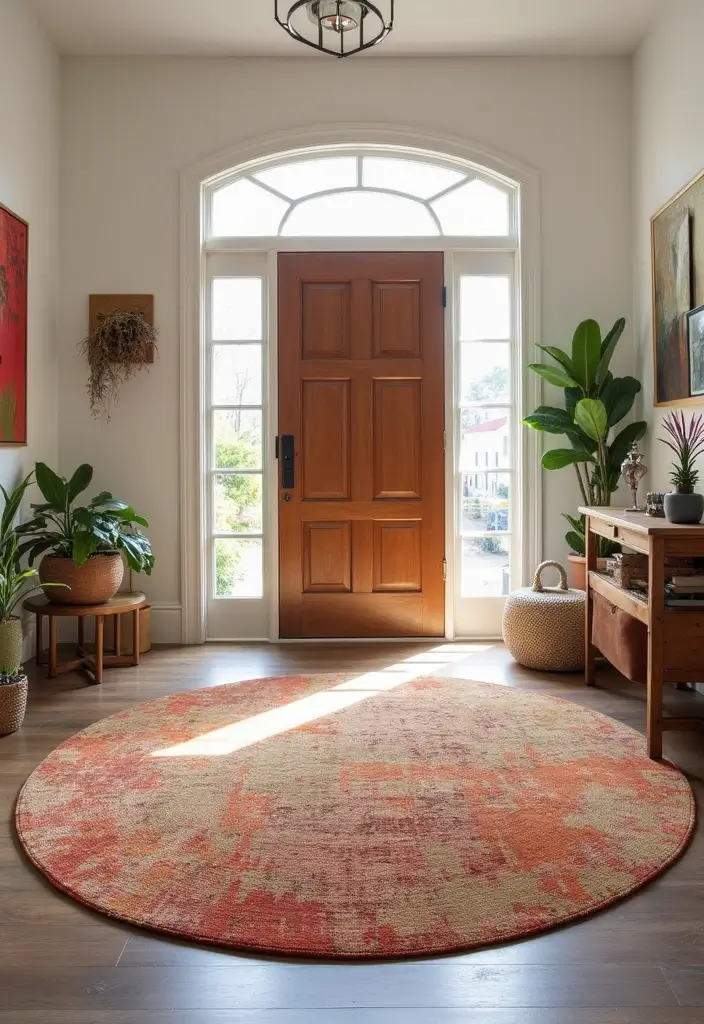 30 Entryway Rug Ideas That Anchor the Whole Space 29 30 Entryway Rug Ideas That Anchor the Whole Space - 29. Statement Round Rugs