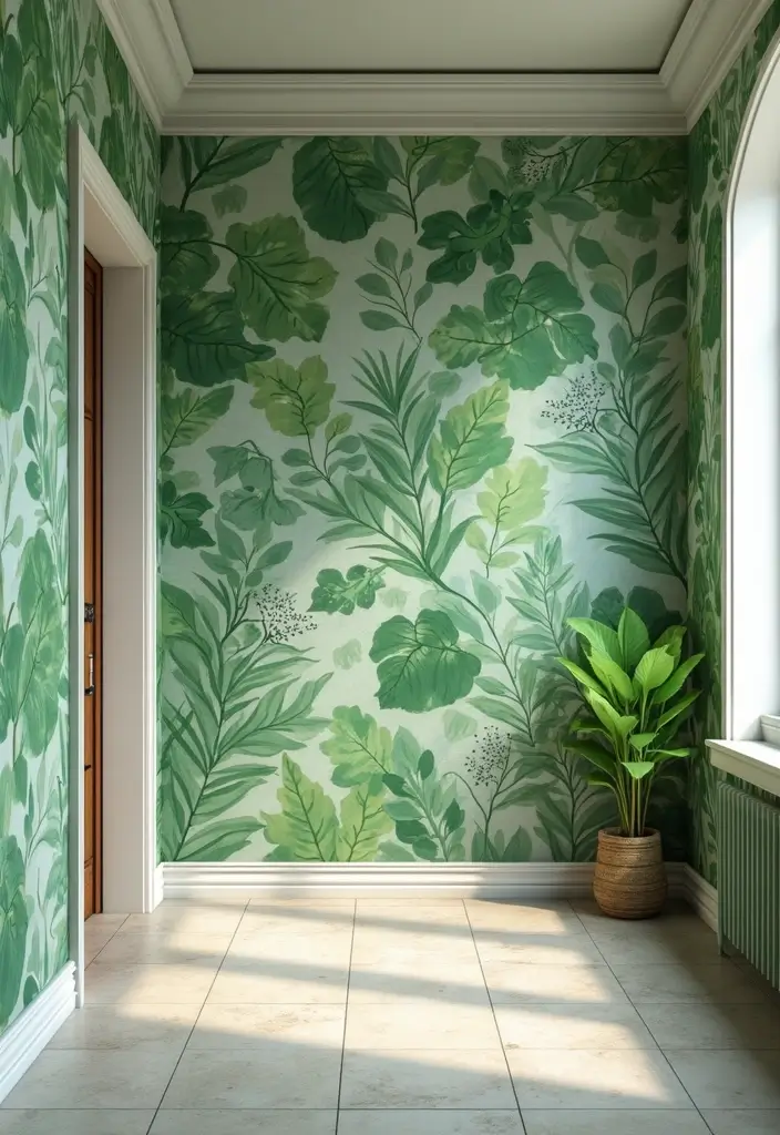 30 Green Hallway Inspirations Full of Fresh Energy 2 30 Green Hallway Inspirations Full of Fresh Energy - 2. Eco-Friendly Wallpaper