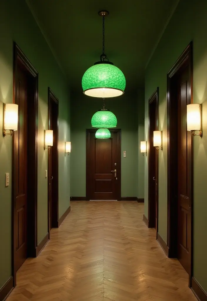 30 Green Hallway Inspirations Full of Fresh Energy 7 30 Green Hallway Inspirations Full of Fresh Energy - 7. Green Lighting Fixtures