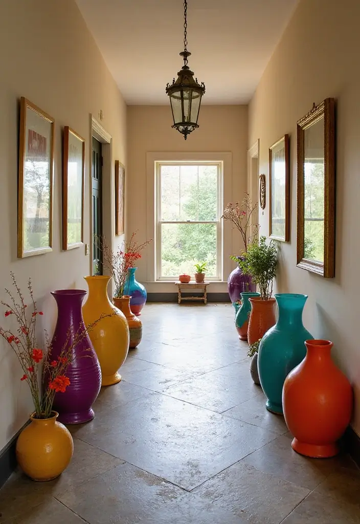 30 Hallway Decorating Ideas That Transform Empty Spaces 18 30 Hallway Decorating Ideas That Transform Empty Spaces - 18. Use of Colorful Accent Pieces