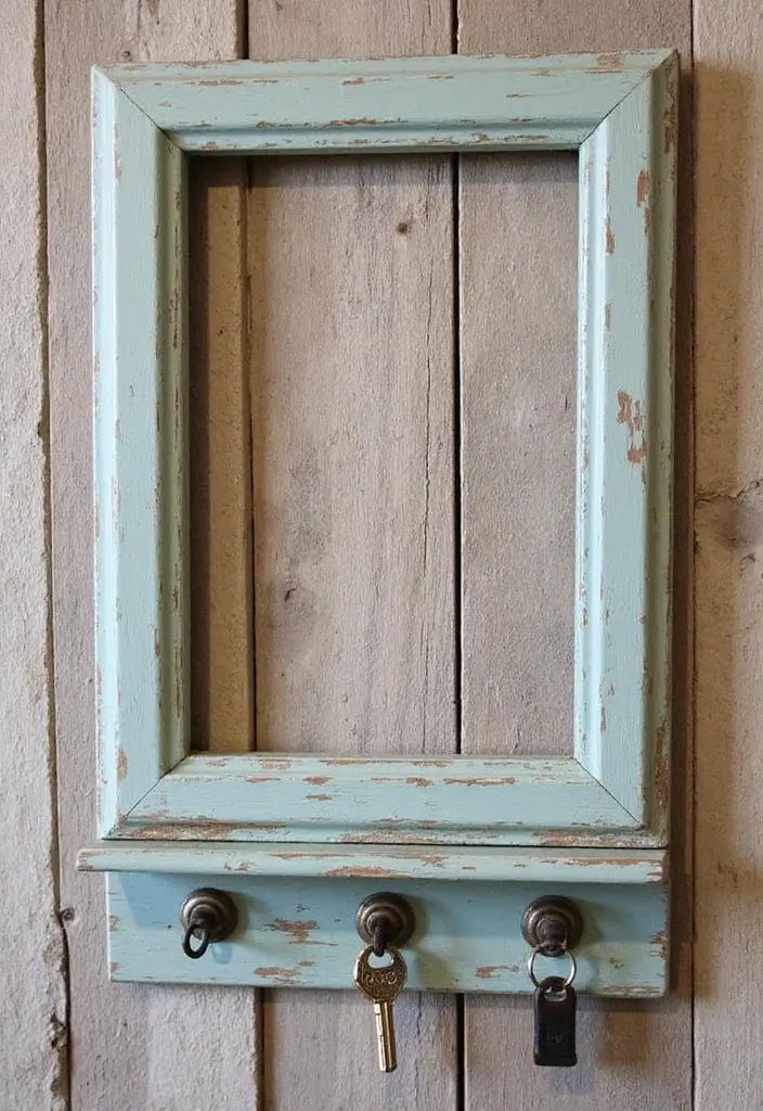 30 Key Holder Entryway Ideas That Are Cute and Practical - 14. Repurposed Vintage Frame Key Holder