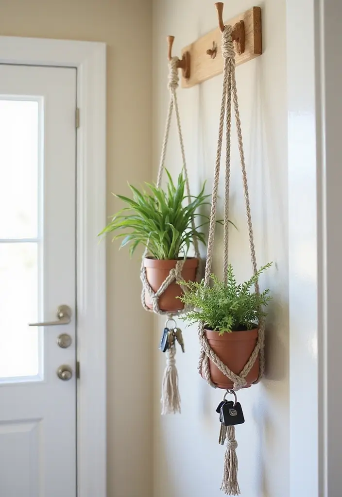 30 Key Holder Entryway Ideas That Are Cute and Practical - 15. Hanging Plant Key Holder