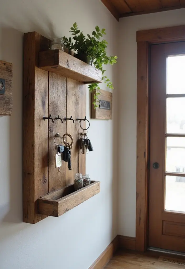 30 Key Holder Entryway Ideas That Are Cute and Practical - 4. Reclaimed Wood Hooks