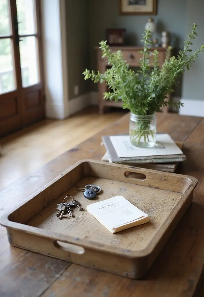 30 Key Holder Entryway Ideas That Are Cute and Practical - 5. Creative Vintage Tray Key Holder