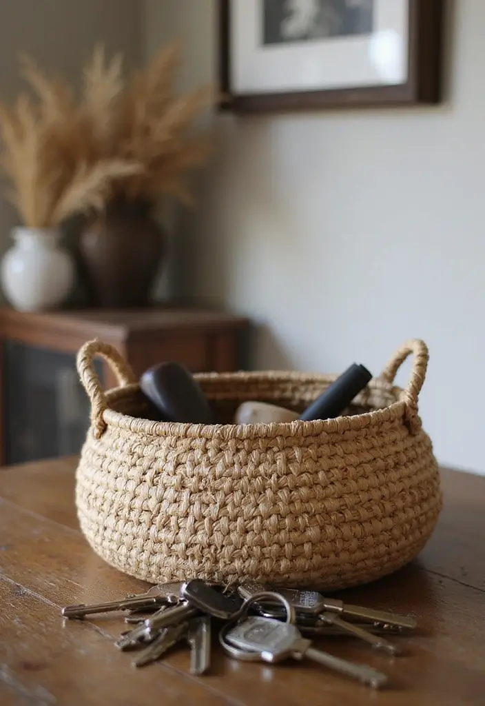 30 Key Holder Entryway Ideas That Are Cute and Practical - 6. Woven Basket Key Storage