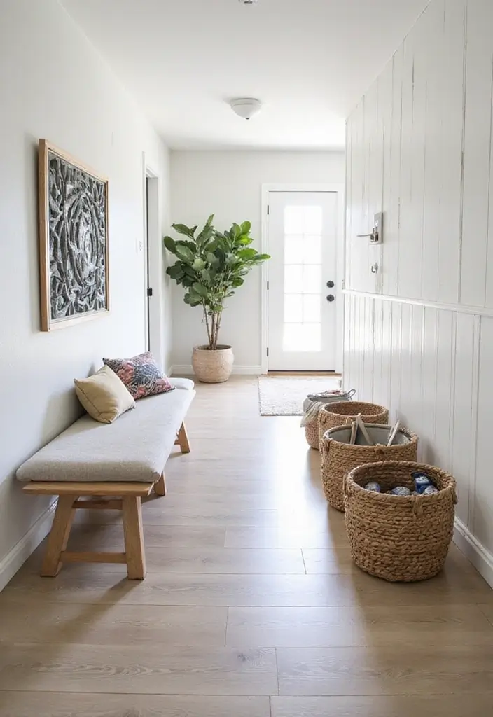 30 Long Entryway Ideas That Feel Cohesive and Inviting 16. Functional Floor Storage