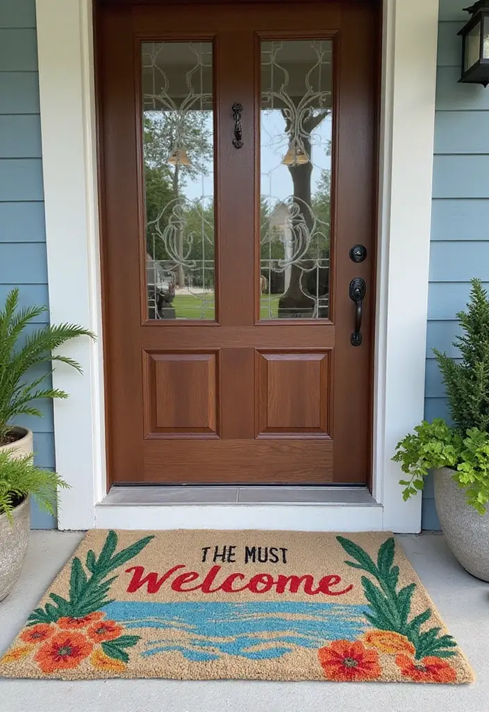 30 Outdoor Entryway Ideas to Boost Curb Appeal 10 30 Outdoor Entryway Ideas to Boost Curb Appeal - 10. Colorful Welcome Mat