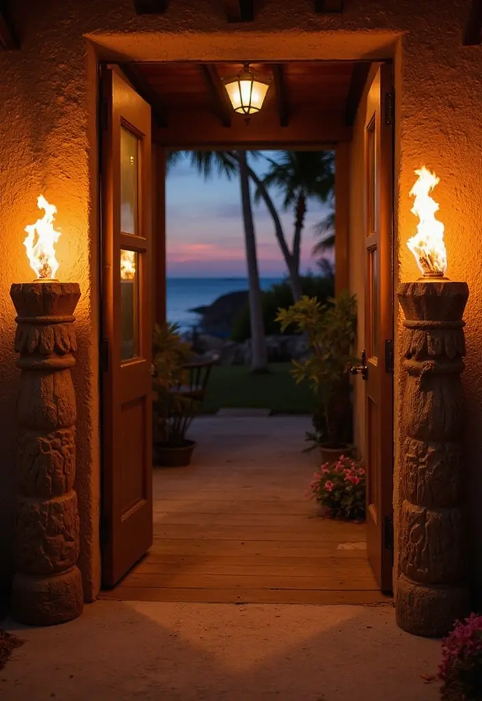 30 Outdoor Entryway Ideas to Boost Curb Appeal 19 30 Outdoor Entryway Ideas to Boost Curb Appeal - 19. Tiki Torches