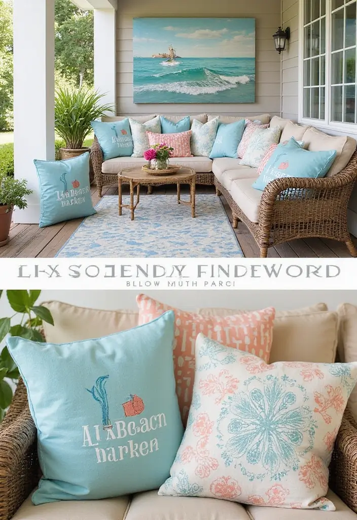 30 Outdoor Entryway Ideas to Boost Curb Appeal 26 30 Outdoor Entryway Ideas to Boost Curb Appeal - 26. Beachy Throw Pillows