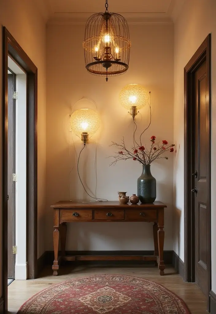 30 Small Entryway Ideas That Feel Bigger and Brighter 17 30 Small Entryway Ideas That Feel Bigger and Brighter - 17. Artistic Lighting Fixtures