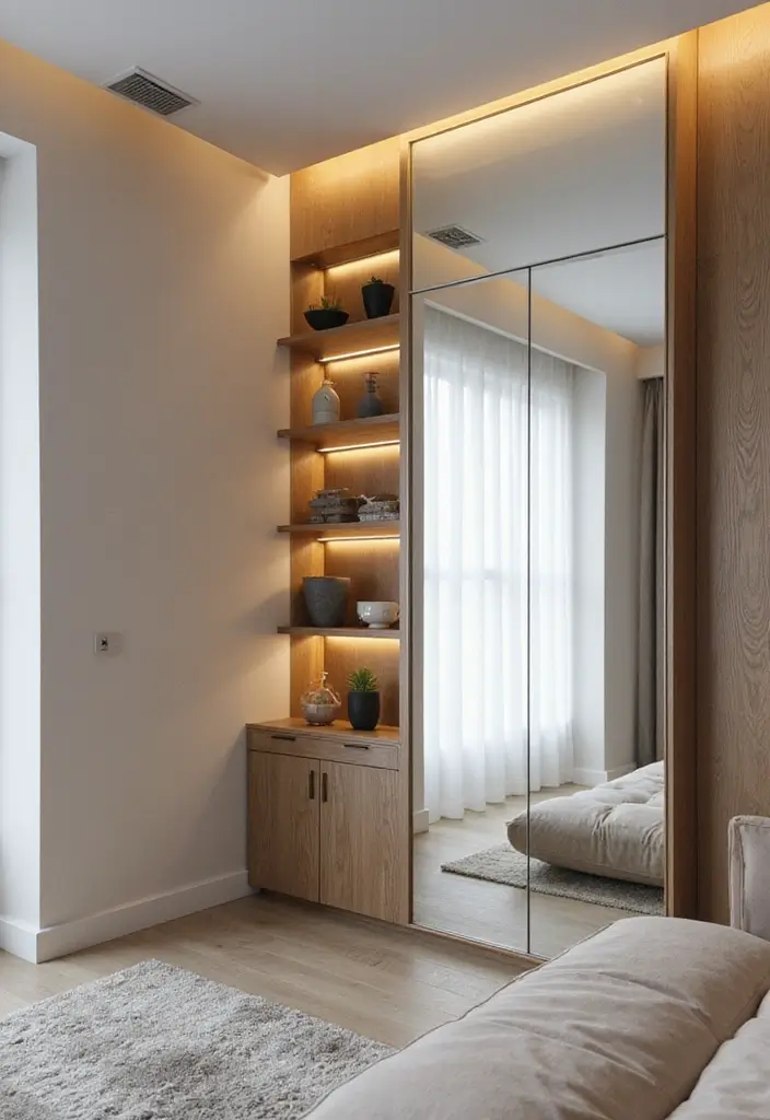 25 Corner Entryway Ideas That Save Space Beautifully 5 25 Corner Entryway Ideas That Save Space Beautifully - 5. Mirrored Corner Unit