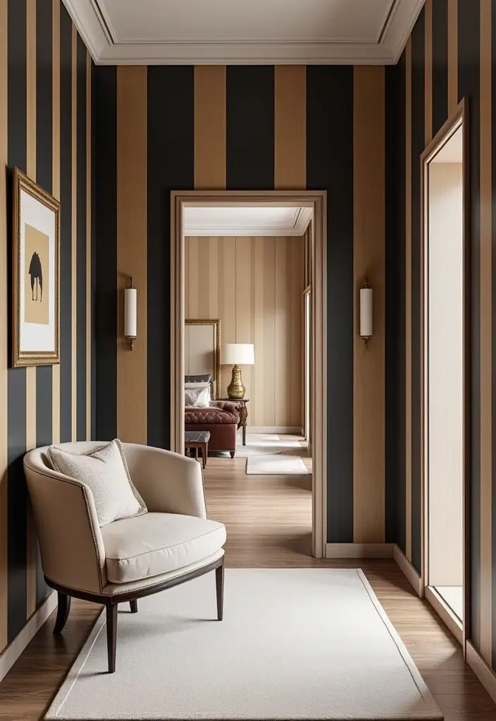 30 Wallpaper Hallway Ideas That Make a Bold Statement 5 30 Wallpaper Hallway Ideas That Make a Bold Statement - 5. Bold Stripes