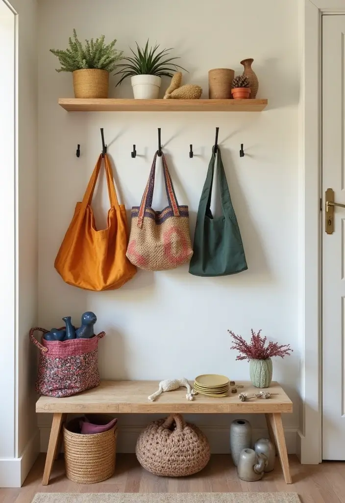 25 Corner Entryway Ideas That Save Space Beautifully 6 25 Corner Entryway Ideas That Save Space Beautifully - 6. Simple Wall Hooks with a Touch of Color