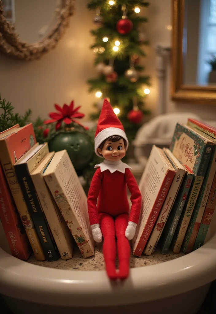 10 Elf on the Shelf Bathroom Ideas for Cute Funny Holiday Moments 100 10 Elf on the Shelf Bathroom Ideas for Cute Funny Holiday Moments - 10. Elf's Holiday Story Time