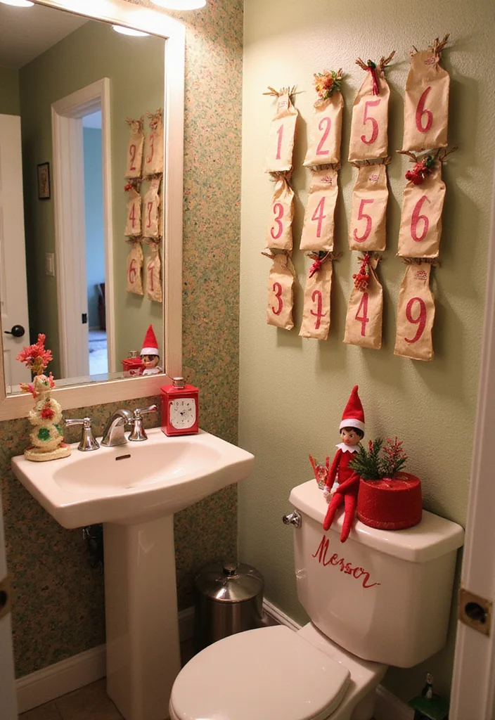 10 Elf on the Shelf Bathroom Ideas for Cute Funny Holiday Moments 34 10 Elf on the Shelf Bathroom Ideas for Cute Funny Holiday Moments - 4. Elf on the Shelf's Christmas Countdown
