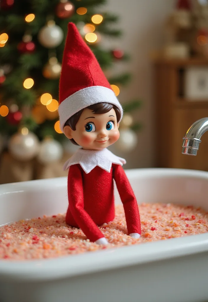 10 Elf on the Shelf Bathroom Ideas for Cute Funny Holiday Moments 78 10 Elf on the Shelf Bathroom Ideas for Cute Funny Holiday Moments - 8. Elf's Scented Holiday Bath
