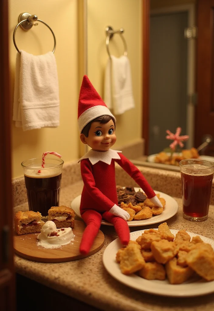 10 Elf on the Shelf Bathroom Ideas for Cute Funny Holiday Moments 89 10 Elf on the Shelf Bathroom Ideas for Cute Funny Holiday Moments - 9. Elf on the Shelf's Holiday Breakfast
