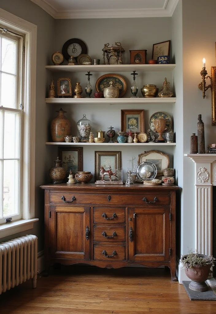 12 Alcove Ideas Living Room for Smart Cozy Functional Use 122 12 Alcove Ideas Living Room for Smart Cozy Functional Use - 12. Vintage Display Area