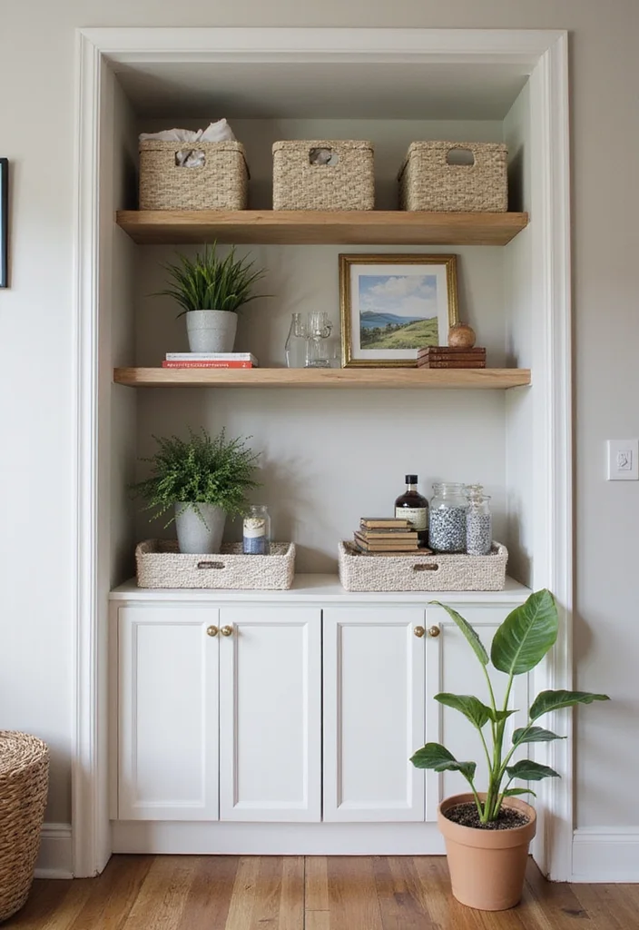 12 Alcove Ideas Living Room for Smart Cozy Functional Use 23 12 Alcove Ideas Living Room for Smart Cozy Functional Use - 3. Decorative Storage Solutions