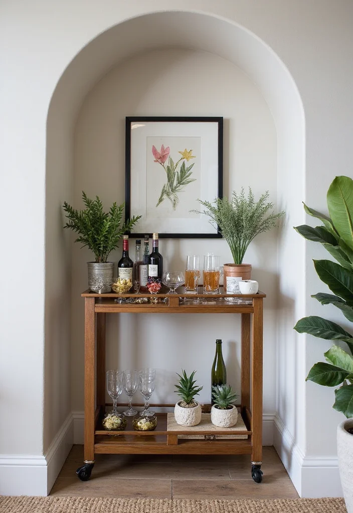 12 Alcove Ideas Living Room for Smart Cozy Functional Use 78 12 Alcove Ideas Living Room for Smart Cozy Functional Use - 8. Custom Bar Cart