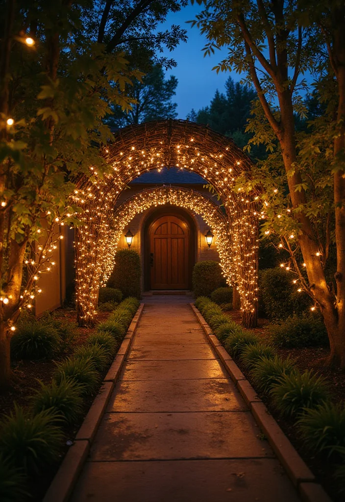 12 Backyard Entrance Ideas for Welcoming Practical Outdoor Flow 56 12 Backyard Entrance Ideas for Welcoming Practical Outdoor Flow - 6. Whimsical Fairy Lights