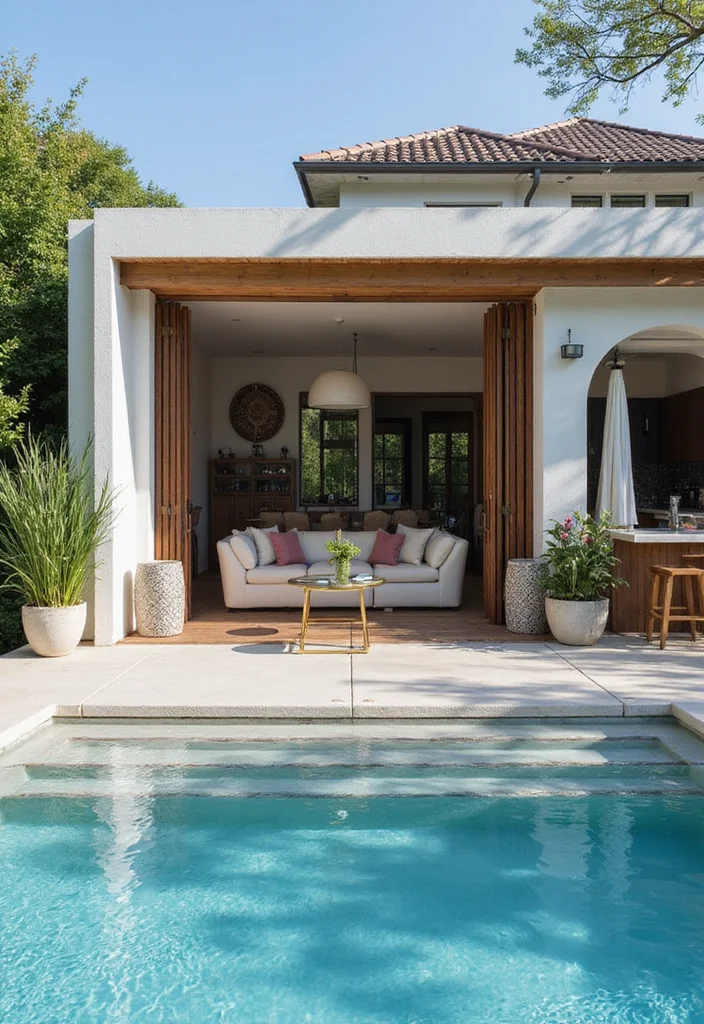 12 Backyard Pool Cabana Ideas for Relaxed Resort Inspired Comfort 122 12 Backyard Pool Cabana Ideas for Relaxed Resort Inspired Comfort - 12. Chic Poolside Pavilion