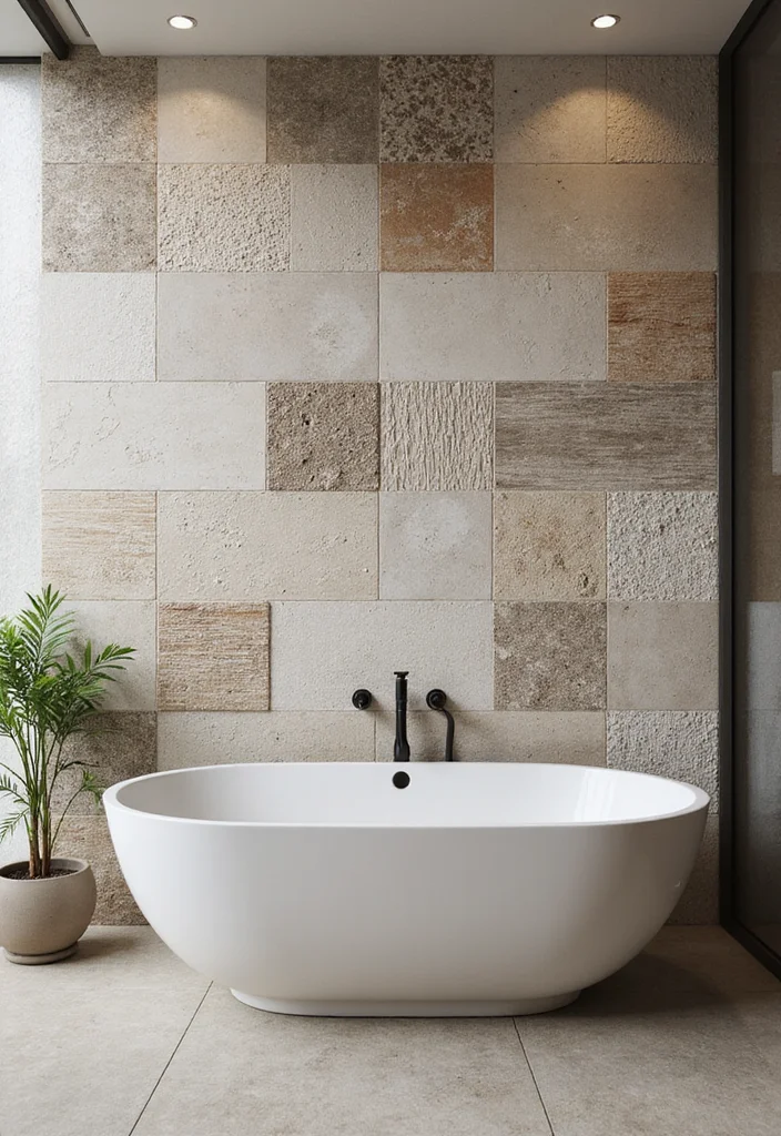 12 Bathroom Accent Wall Ideas for Color, Texture, and Stylish Depth 23 12 Bathroom Accent Wall Ideas for Color, Texture, and Stylish Depth - 3. Textured Tile Arrangements
