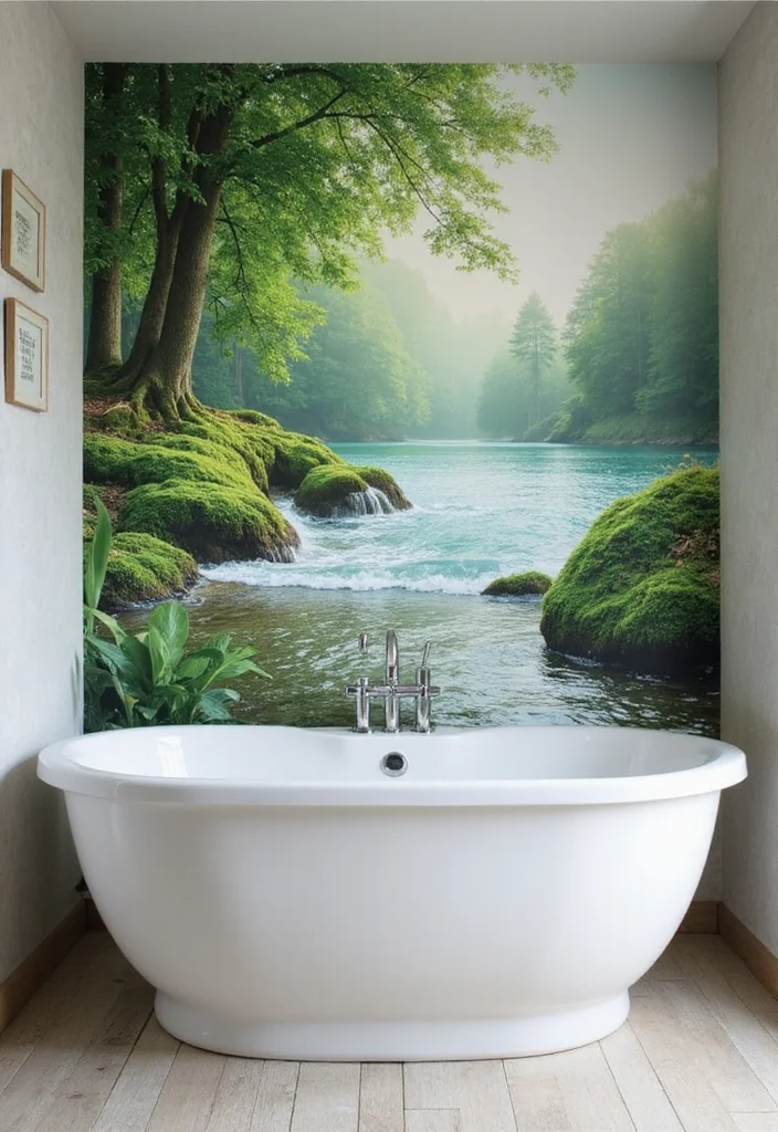 12 Bathroom Accent Wall Ideas for Color, Texture, and Stylish Depth 34 12 Bathroom Accent Wall Ideas for Color, Texture, and Stylish Depth - 4. Nature-Inspired Wall Murals
