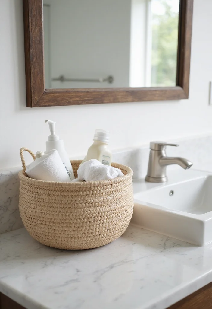 12 Bathroom Counter Decor Ideas for Simple Clean Polished Looks 67 12 Bathroom Counter Decor Ideas for Simple Clean Polished Looks - 7. Use of Baskets