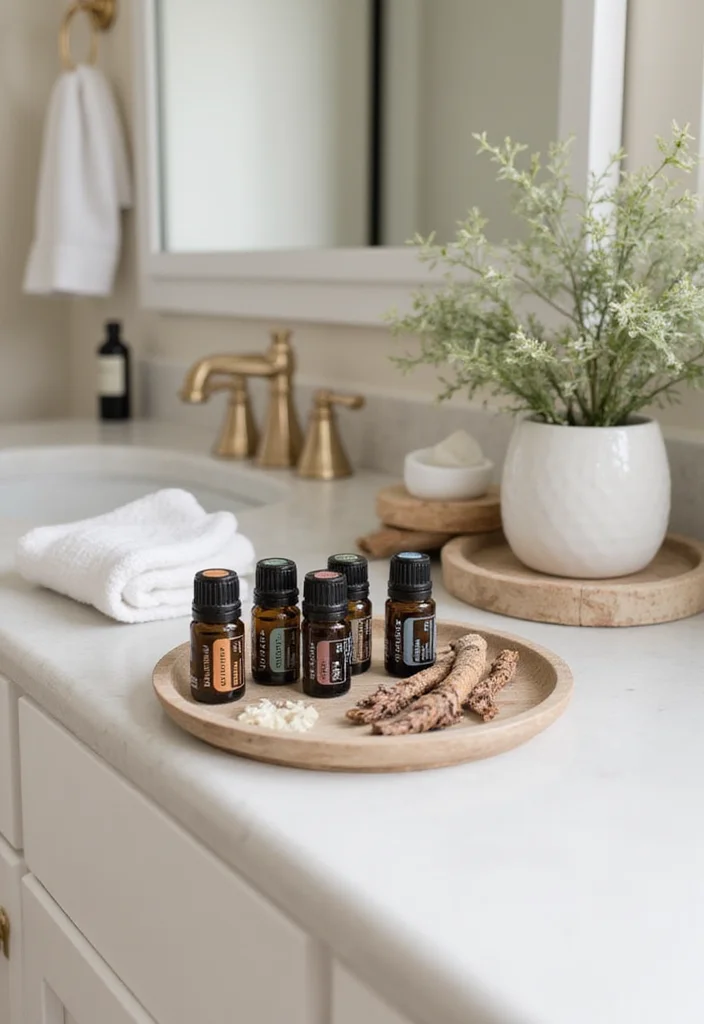 12 Bathroom Counter Decor Ideas for Simple Clean Polished Looks 89 12 Bathroom Counter Decor Ideas for Simple Clean Polished Looks - 9. Essential Oil Display