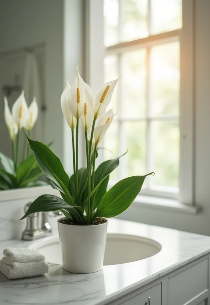 12 Bathroom Plants Ideas for Fresh Airy Natural Greenery 34 12 Bathroom Plants Ideas for Fresh Airy Natural Greenery - 4. Peace Lily (Spathiphyllum)