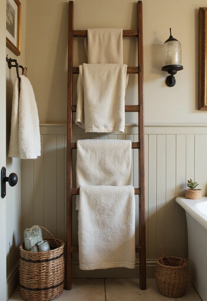 12 Bathroom Towel Holder Ideas for Practical Neat Everyday Use 45 12 Bathroom Towel Holder Ideas for Practical Neat Everyday Use - 5. Vintage Ladder Towel Rack