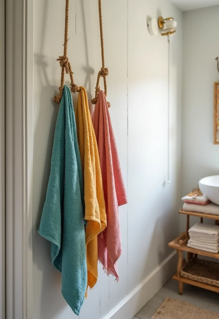 12 Bathroom Towel Holder Ideas for Practical Neat Everyday Use 78 12 Bathroom Towel Holder Ideas for Practical Neat Everyday Use - 8. Hanging Rope Towel Holder
